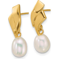 14K Yellow Gold Polished Teardrop Freshwater Cultured Pearl Dangle Earrings - 5-7mm Pearls by Monteluci Fine Jewelry
