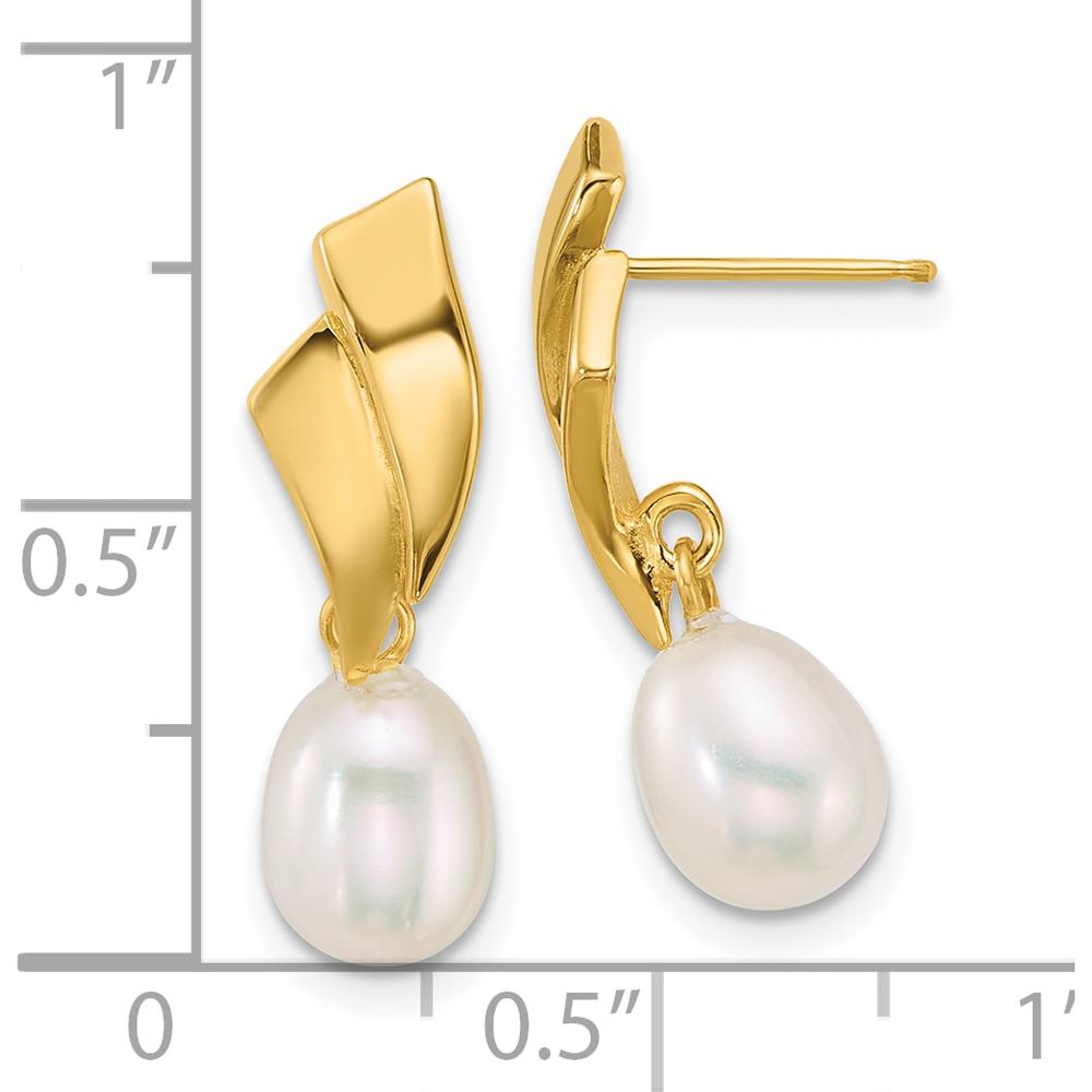14K Yellow Gold Polished Teardrop Freshwater Cultured Pearl Dangle Earrings - 5-7mm Pearls by Monteluci Fine Jewelry