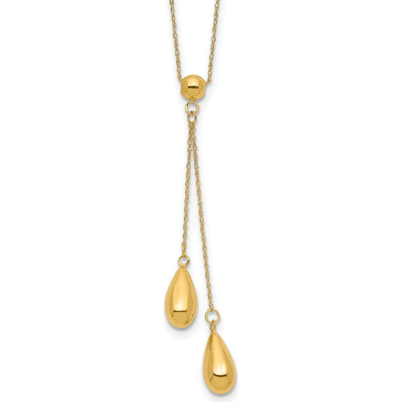 14K Yellow Gold Polished Teardrop Lariat Necklace - 18" Length by 0