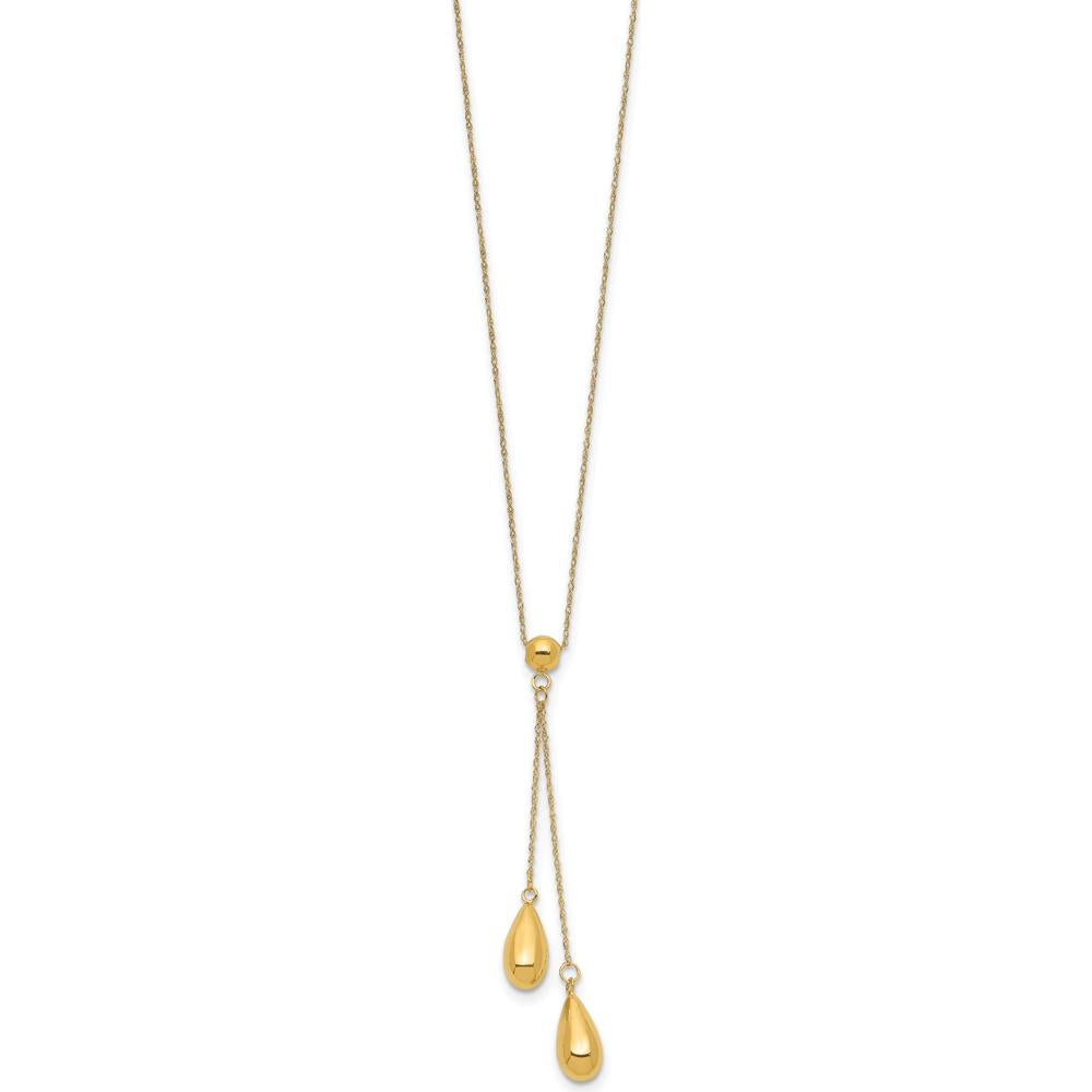 14K Yellow Gold Polished Teardrop Lariat Necklace - 18" Length by 0