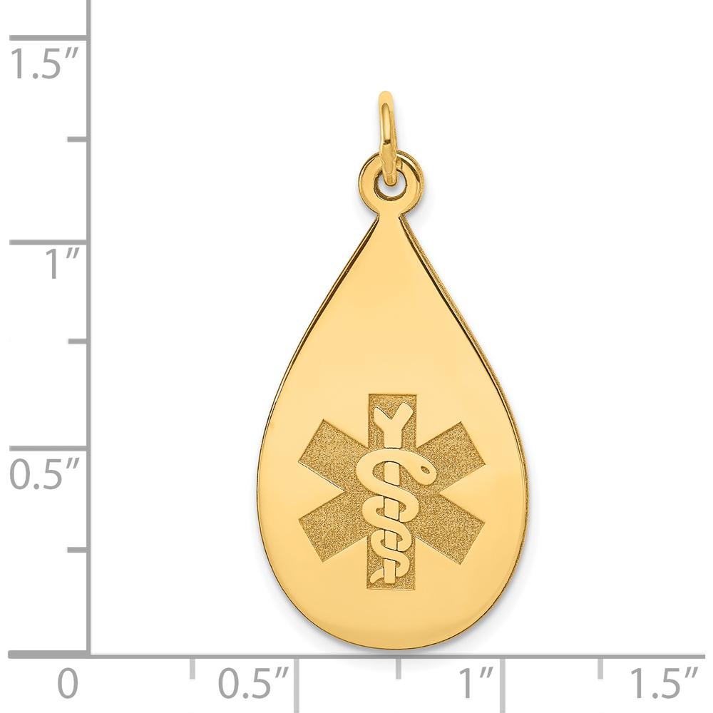 14K Yellow Gold Polished Teardrop Medical Alert Pendant with Textured Engraved Detail by Oro Pregiato