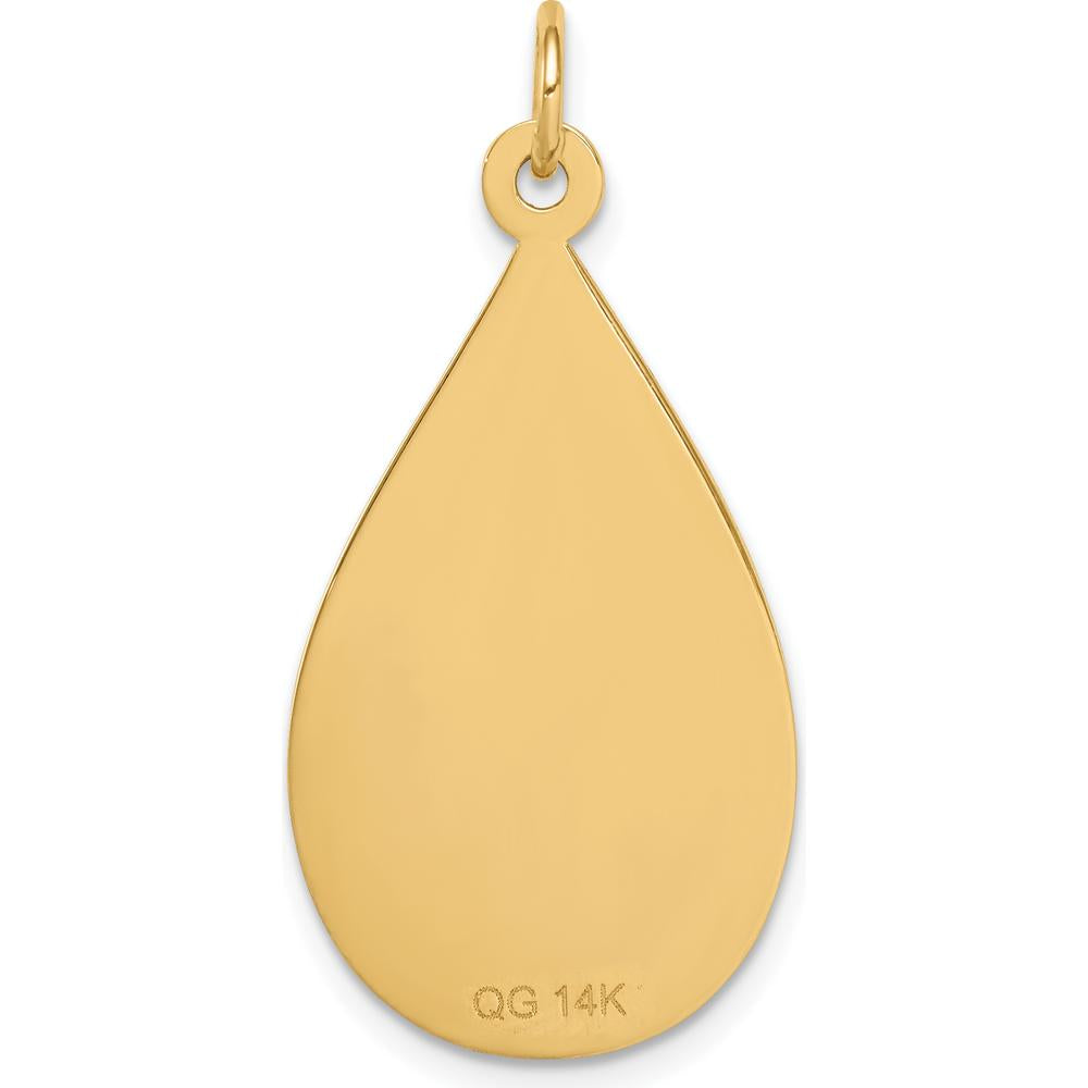 14K Yellow Gold Polished Teardrop Medical Alert Pendant with Textured Engraved Detail by Oro Pregiato