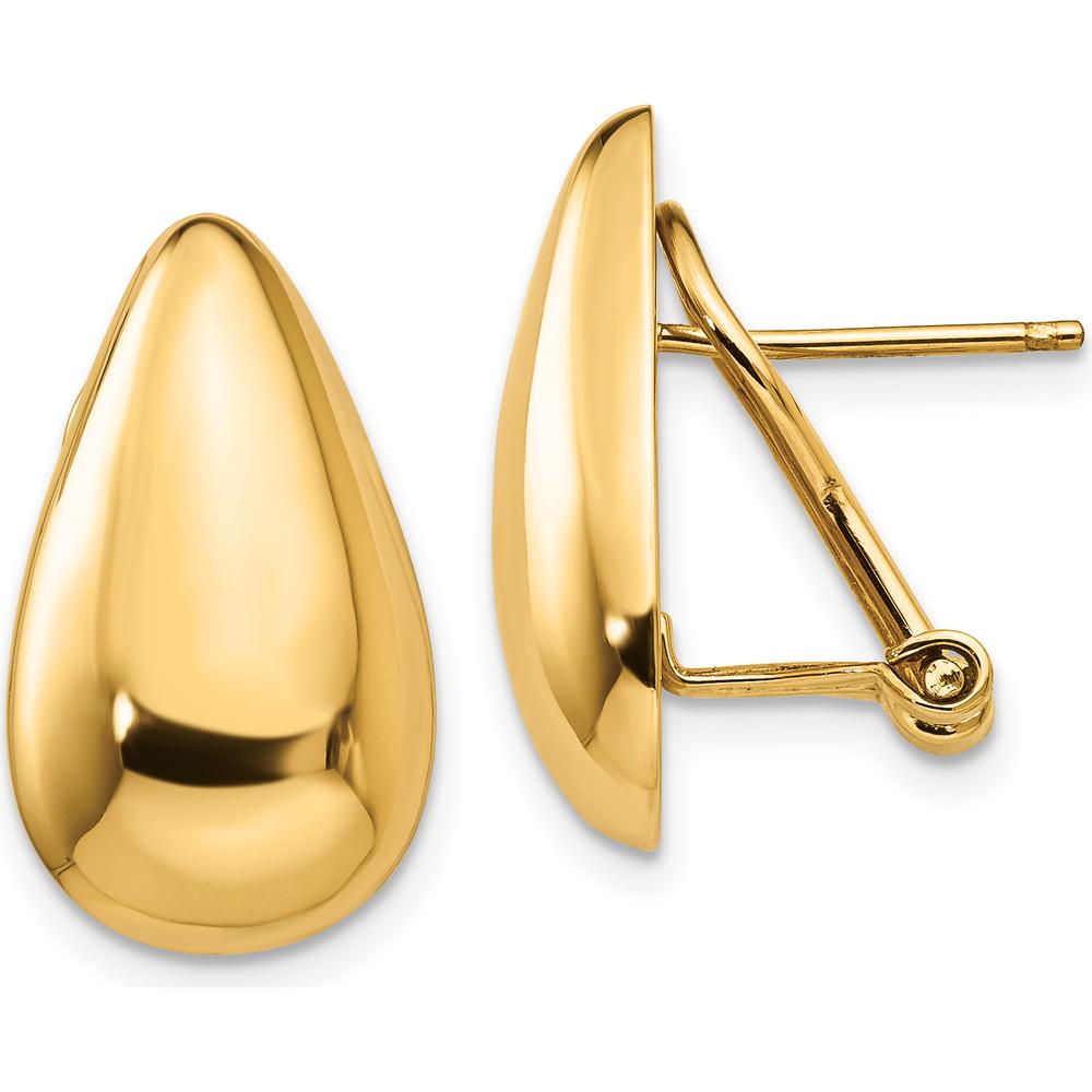 14K Yellow Gold Polished Teardrop Omega Back Post Earrings - 20mm Length by Oro Pregiato