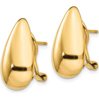 14K Yellow Gold Polished Teardrop Omega Back Post Earrings - 20mm Length by Oro Pregiato