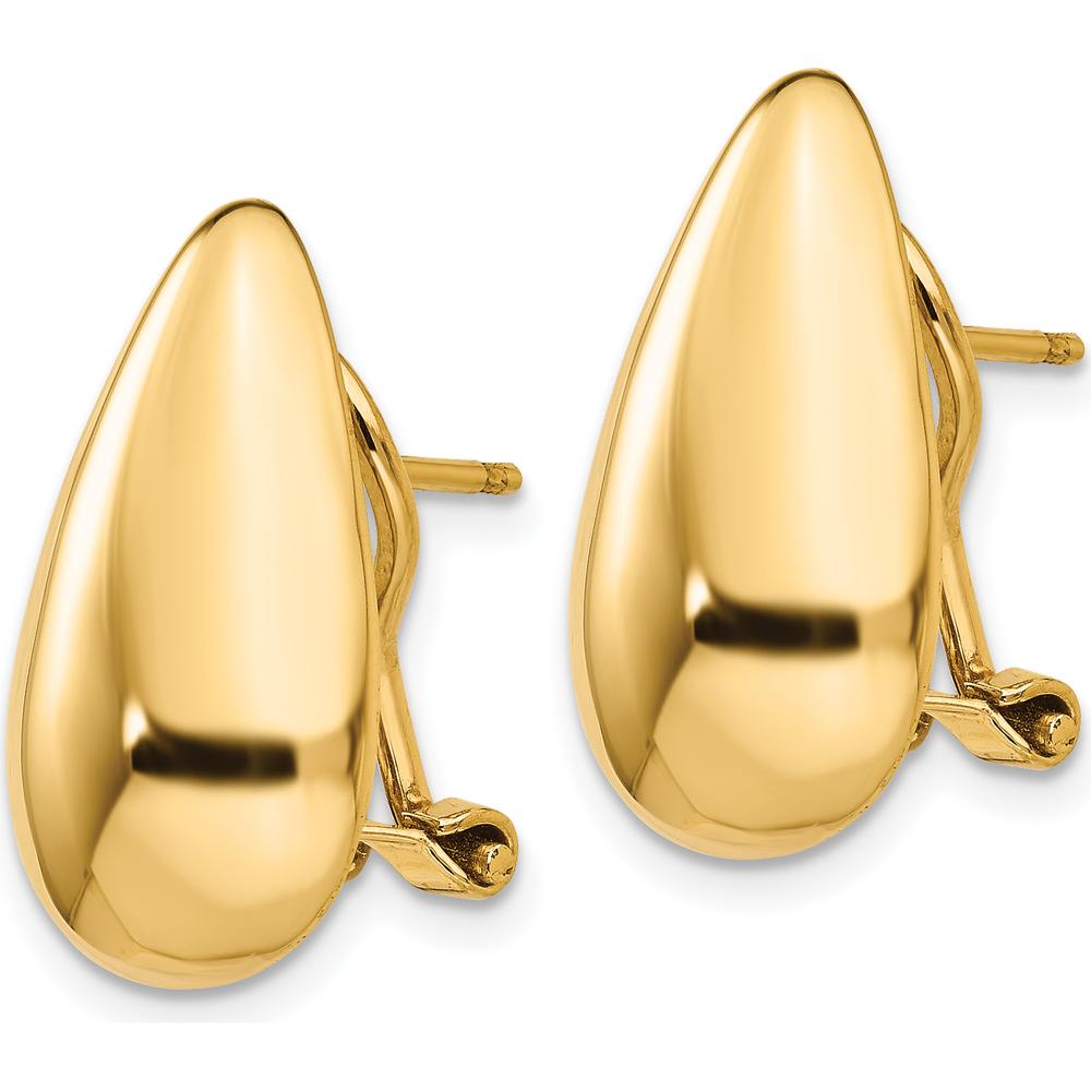 14K Yellow Gold Polished Teardrop Omega Back Post Earrings - 20mm Length by Oro Pregiato