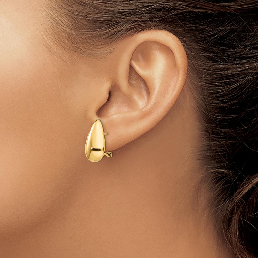 14K Yellow Gold Polished Teardrop Omega Back Post Earrings - 20mm Length by Oro Pregiato