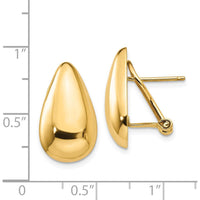 14K Yellow Gold Polished Teardrop Omega Back Post Earrings - 20mm Length by Oro Pregiato