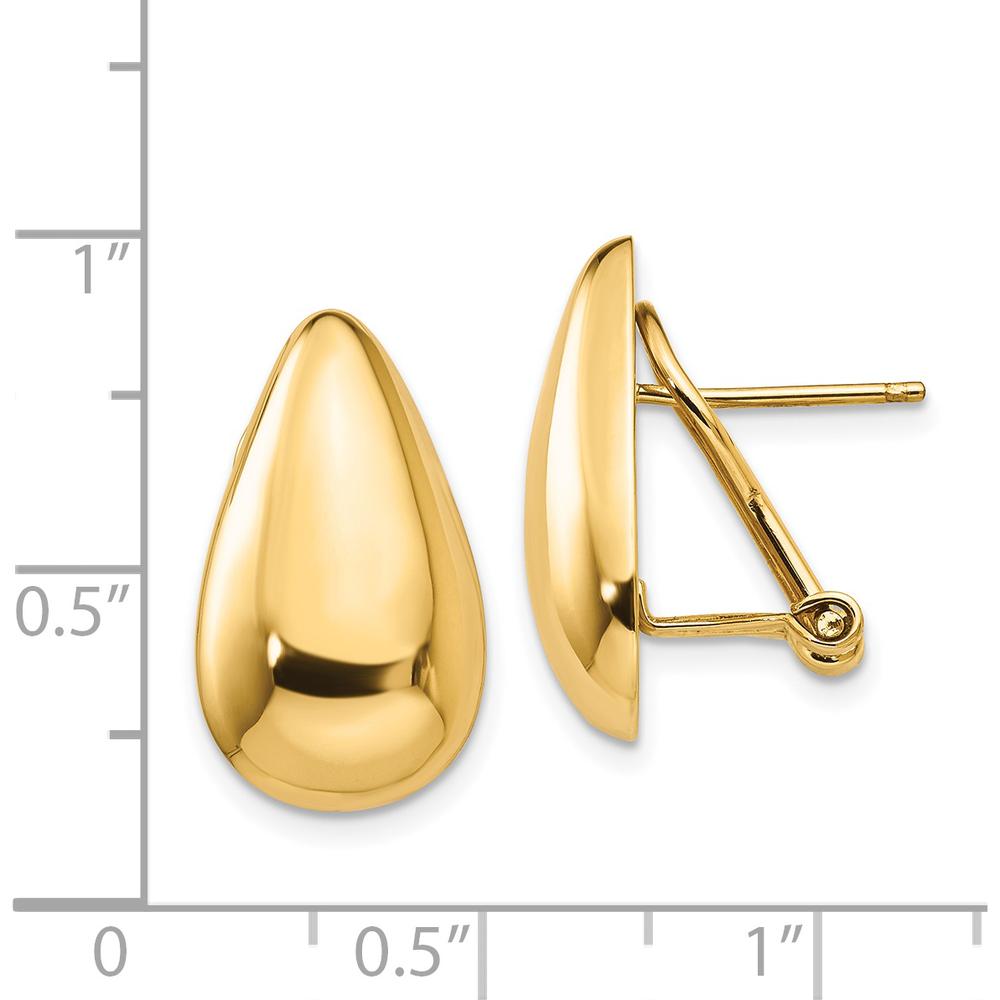 14K Yellow Gold Polished Teardrop Omega Back Post Earrings - 20mm Length by Oro Pregiato