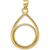 14K Yellow Gold Polished Teardrop Pendant with Coin Bezel for 1/10 oz. Panda Coin by Numis Coin Jewelry