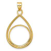 14K Yellow Gold Polished Teardrop Pendant with Coin Bezel for 1/10 oz. Panda Coin by Numis Coin Jewelry