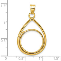 14K Yellow Gold Polished Teardrop Pendant with Coin Bezel for 1/10 oz. Panda Coin by Numis Coin Jewelry