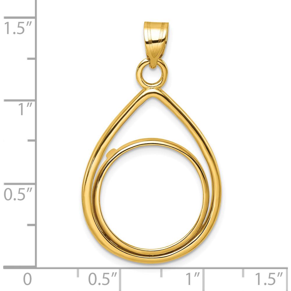 14K Yellow Gold Polished Teardrop Pendant with Coin Bezel for 1/10 oz. Panda Coin by Numis Coin Jewelry