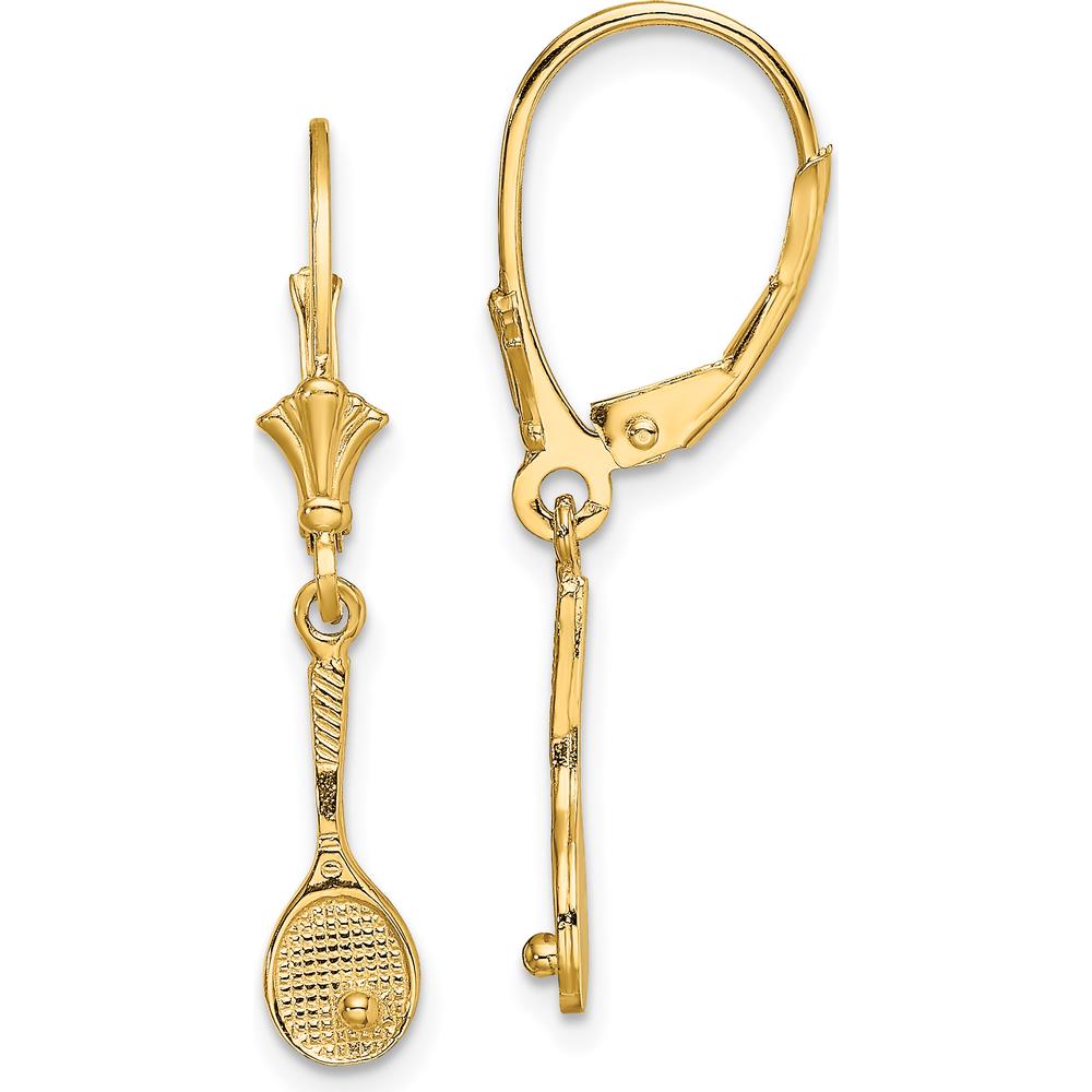 14K Yellow Gold Polished Tennis Racquet with Ball Leverback Earrings by 0