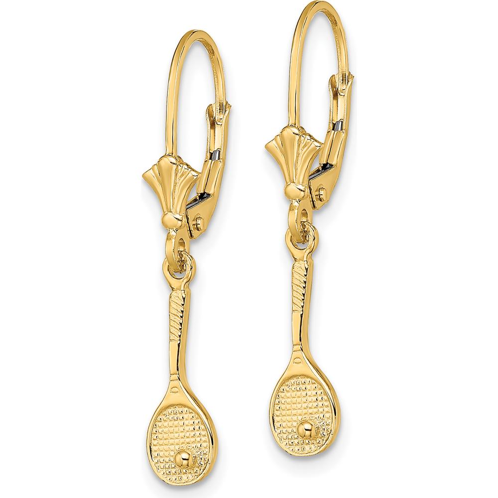 14K Yellow Gold Polished Tennis Racquet with Ball Leverback Earrings by 0