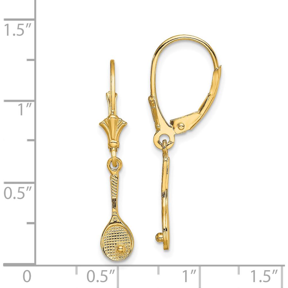 14K Yellow Gold Polished Tennis Racquet with Ball Leverback Earrings by 0