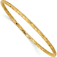 14K Yellow Gold Polished Textured 3.00mm Slip-On Bangle Bracelet by Oro Pregiato