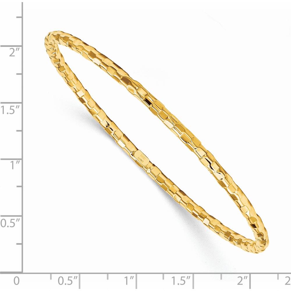14K Yellow Gold Polished Textured 3.00mm Slip-On Bangle Bracelet by Oro Pregiato