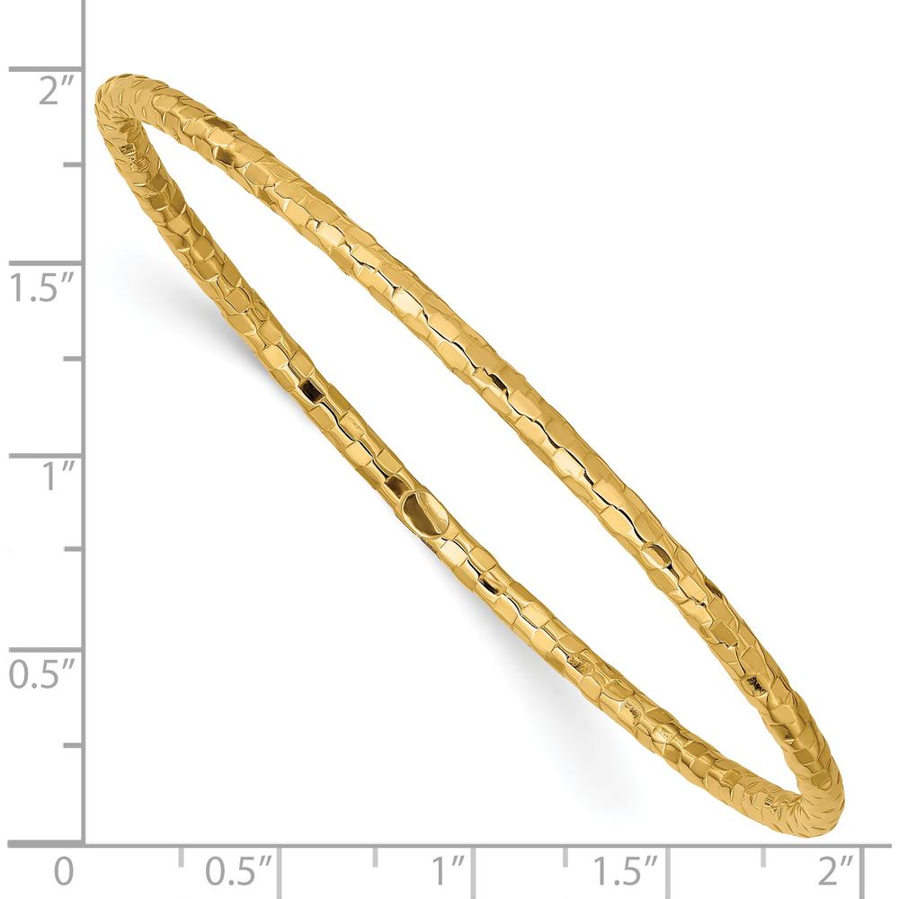 14K Yellow Gold Polished Textured 3.00mm Slip-On Bangle Bracelet by Oro Pregiato