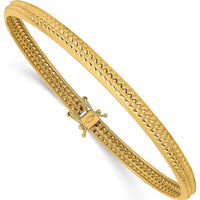14K Yellow Gold Polished Textured 5mm Flexible Round Bangle Bracelet by Oro Pregiato