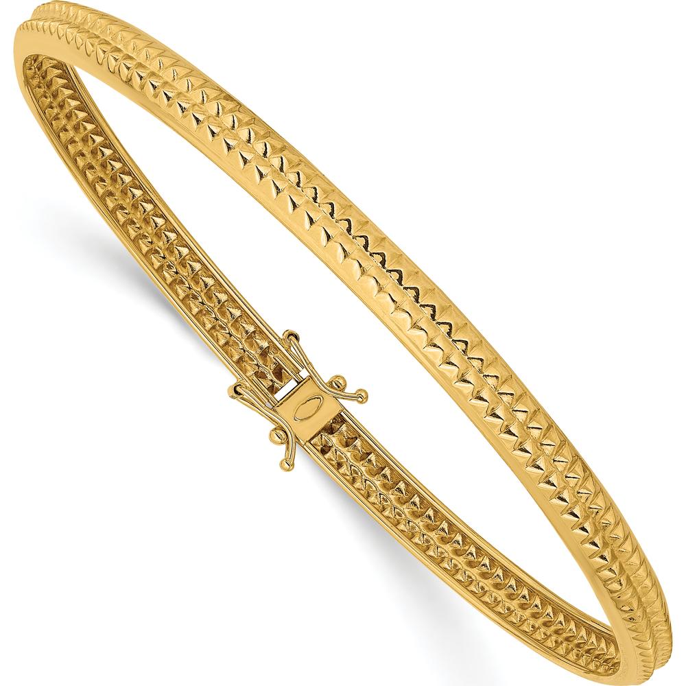 14K Yellow Gold Polished Textured 5mm Flexible Round Bangle Bracelet by Oro Pregiato