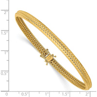 14K Yellow Gold Polished Textured 5mm Flexible Round Bangle Bracelet by Oro Pregiato