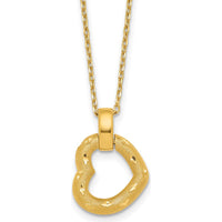 14K Yellow Gold Polished Textured and Diamond-Cut Fancy Heart Pendant Necklace with 16" Chain and 2.25" Extender by 0