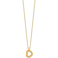 14K Yellow Gold Polished Textured and Diamond-Cut Fancy Heart Pendant Necklace with 16" Chain and 2.25" Extender by 0