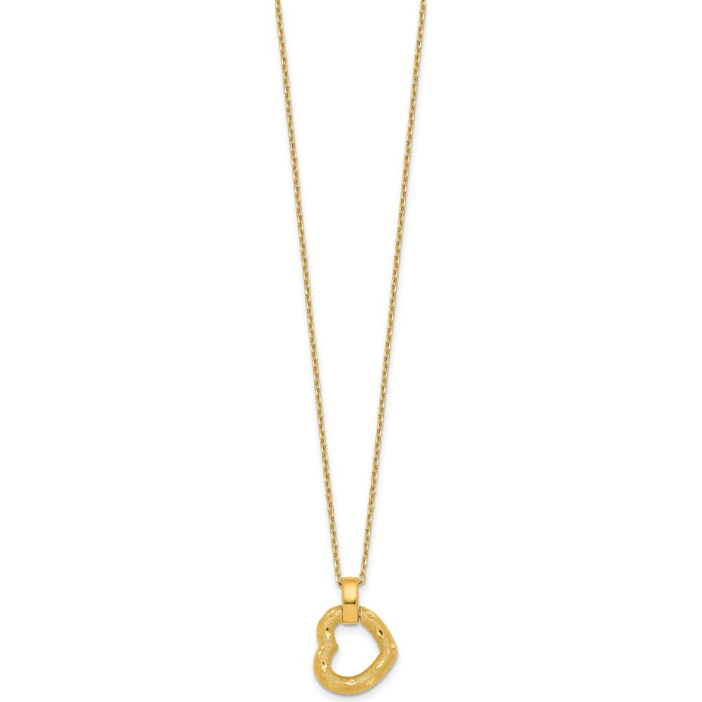 14K Yellow Gold Polished Textured and Diamond-Cut Fancy Heart Pendant Necklace with 16" Chain and 2.25" Extender by 0