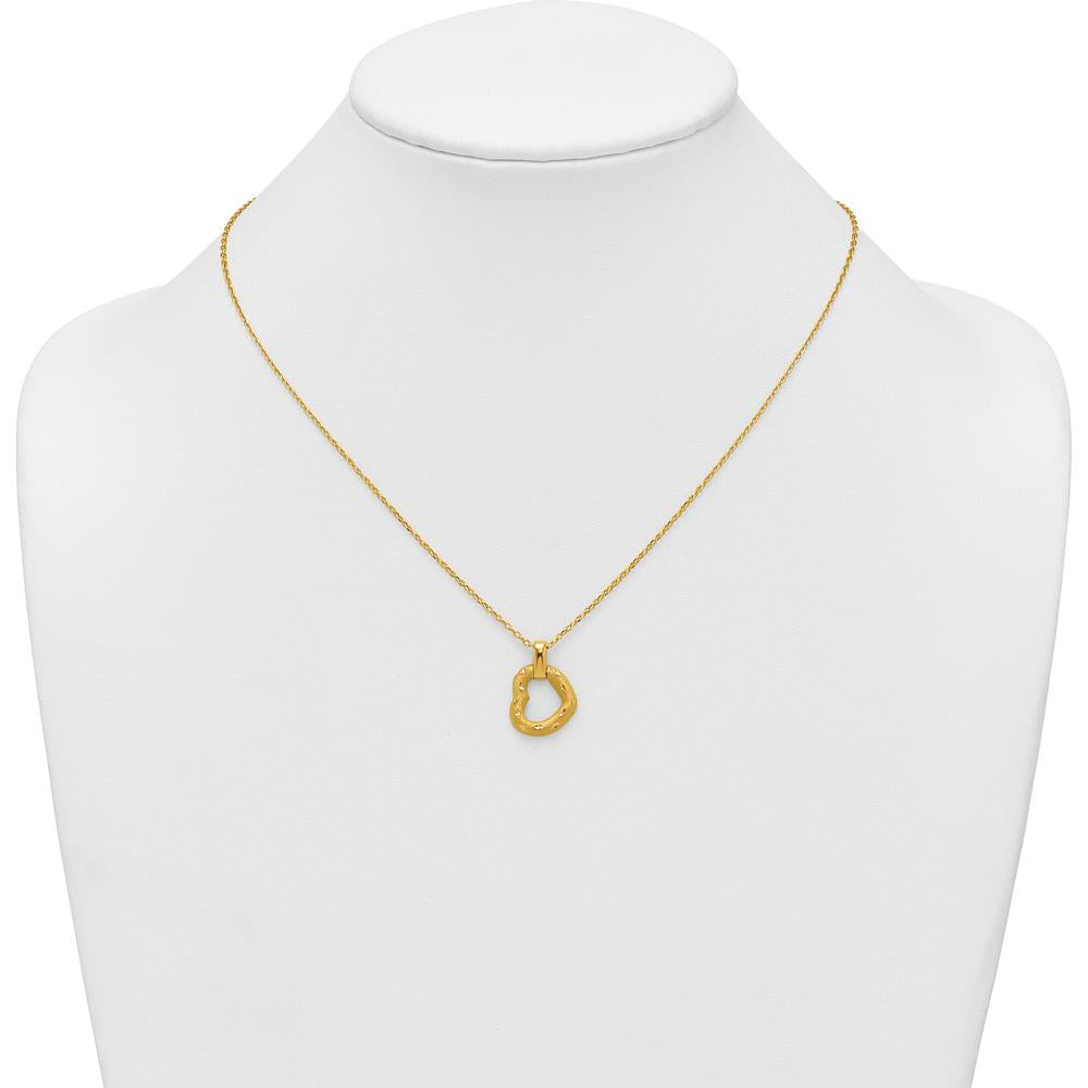 14K Yellow Gold Polished Textured and Diamond-Cut Fancy Heart Pendant Necklace with 16" Chain and 2.25" Extender by 0