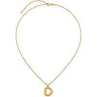 14K Yellow Gold Polished Textured and Diamond-Cut Fancy Heart Pendant Necklace with 16" Chain and 2.25" Extender by 0