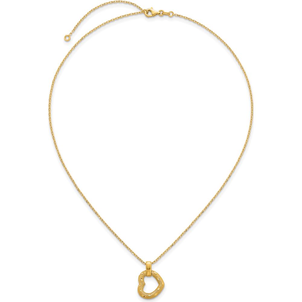 14K Yellow Gold Polished Textured and Diamond-Cut Fancy Heart Pendant Necklace with 16" Chain and 2.25" Extender by 0