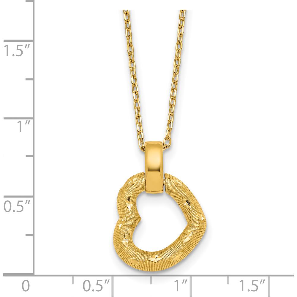 14K Yellow Gold Polished Textured and Diamond-Cut Fancy Heart Pendant Necklace with 16" Chain and 2.25" Extender by 0