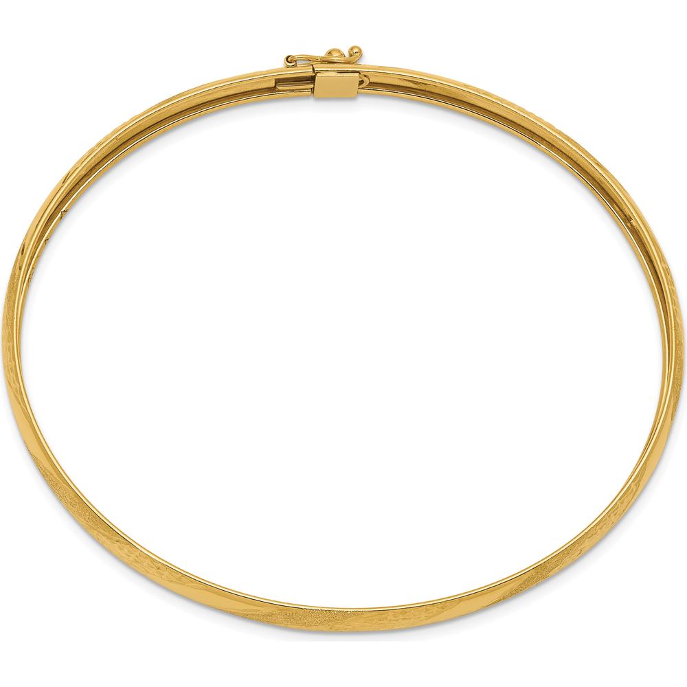14K Yellow Gold Polished Textured and Diamond-cut Twist Pattern 6.20mm Flexible Oval Bangle Bracelet by Oro Pregiato