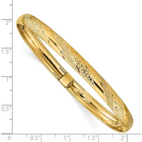 14K Yellow Gold Polished Textured and Diamond-cut Twist Pattern 6.20mm Flexible Oval Bangle Bracelet by Oro Pregiato