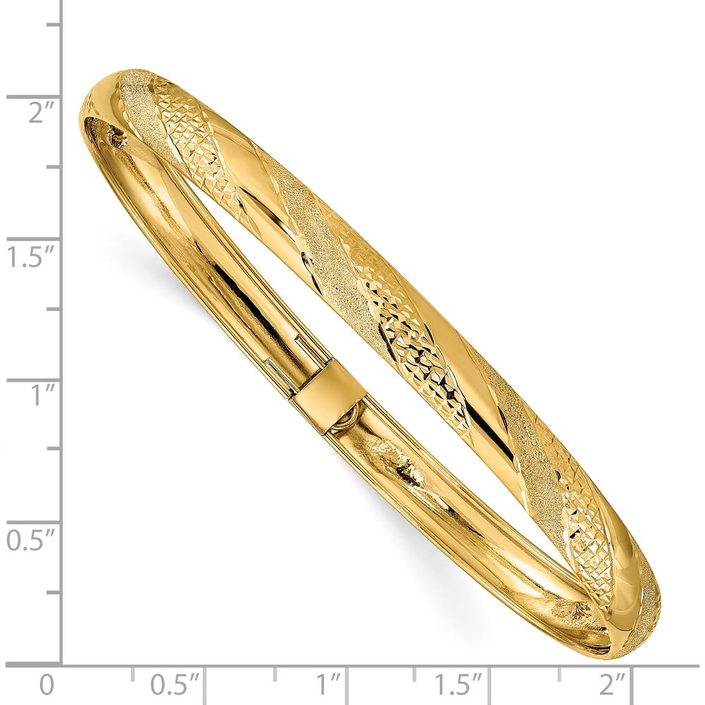 14K Yellow Gold Polished Textured and Diamond-cut Twist Pattern 6.20mm Flexible Oval Bangle Bracelet by Oro Pregiato