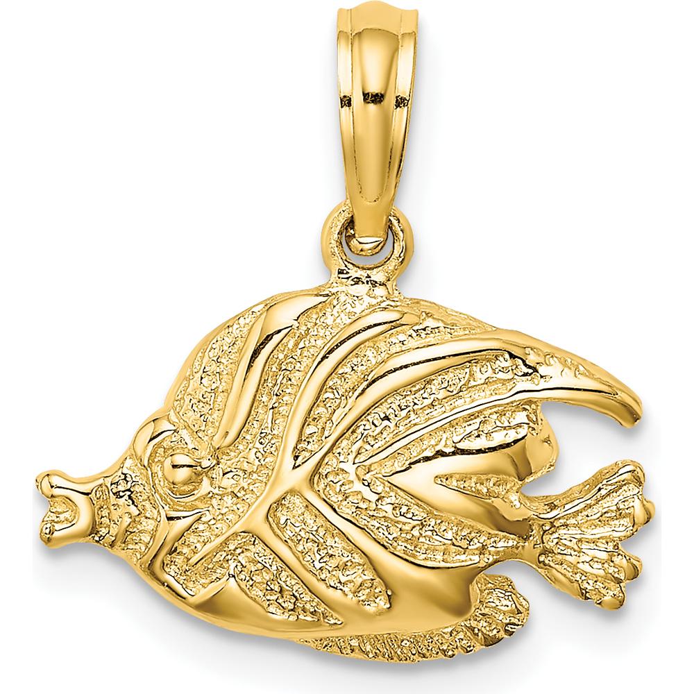 14K Yellow Gold Polished Textured Bannerfish Charm - Luxury Ocean-Inspired Pendant by Oro Pregiato