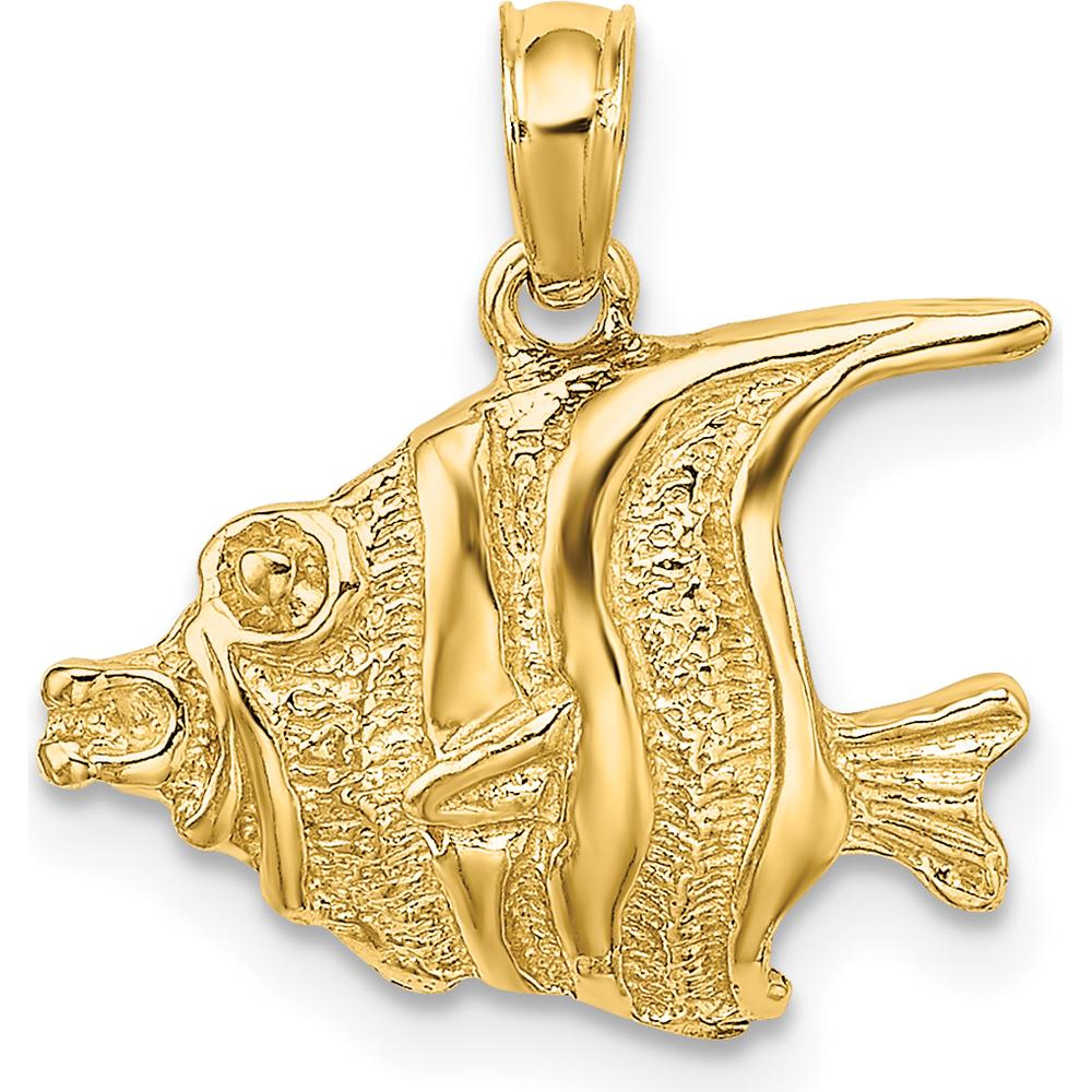 14K Yellow Gold Polished Textured Bannerfish Charm - Ocean-Inspired Luxury Pendant by Oro Pregiato