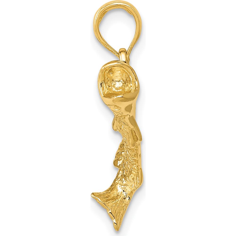14K Yellow Gold Polished Textured Bass Fish Pendant - 19.75mm x 19.25mm by Oro Pregiato