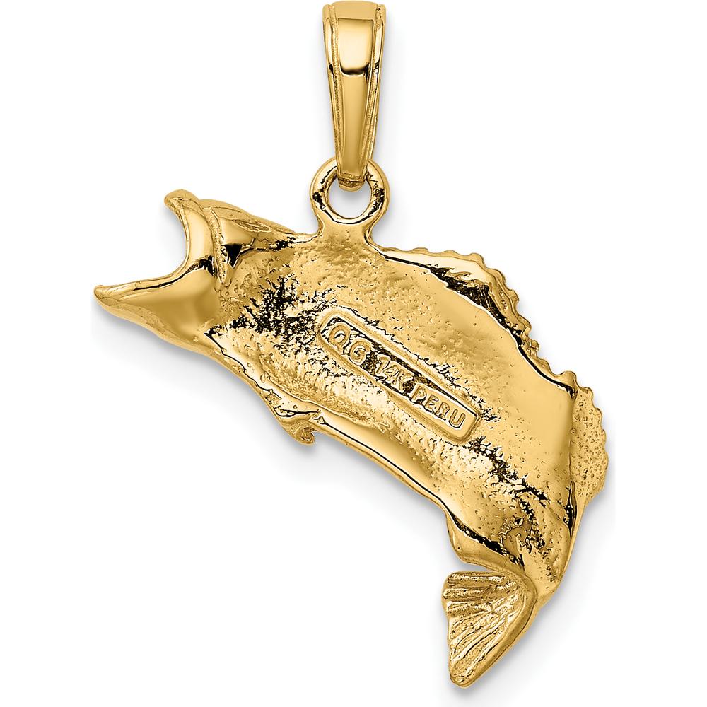 14K Yellow Gold Polished Textured Bass Fish Pendant - 19.75mm x 19.25mm by Oro Pregiato