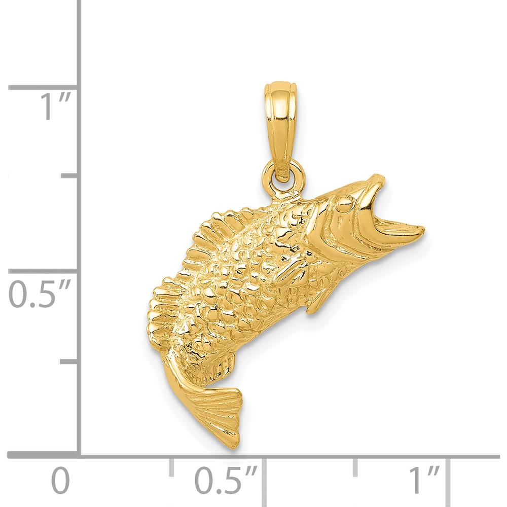 14K Yellow Gold Polished Textured Bass Fish Pendant - 19.75mm x 19.25mm by Oro Pregiato