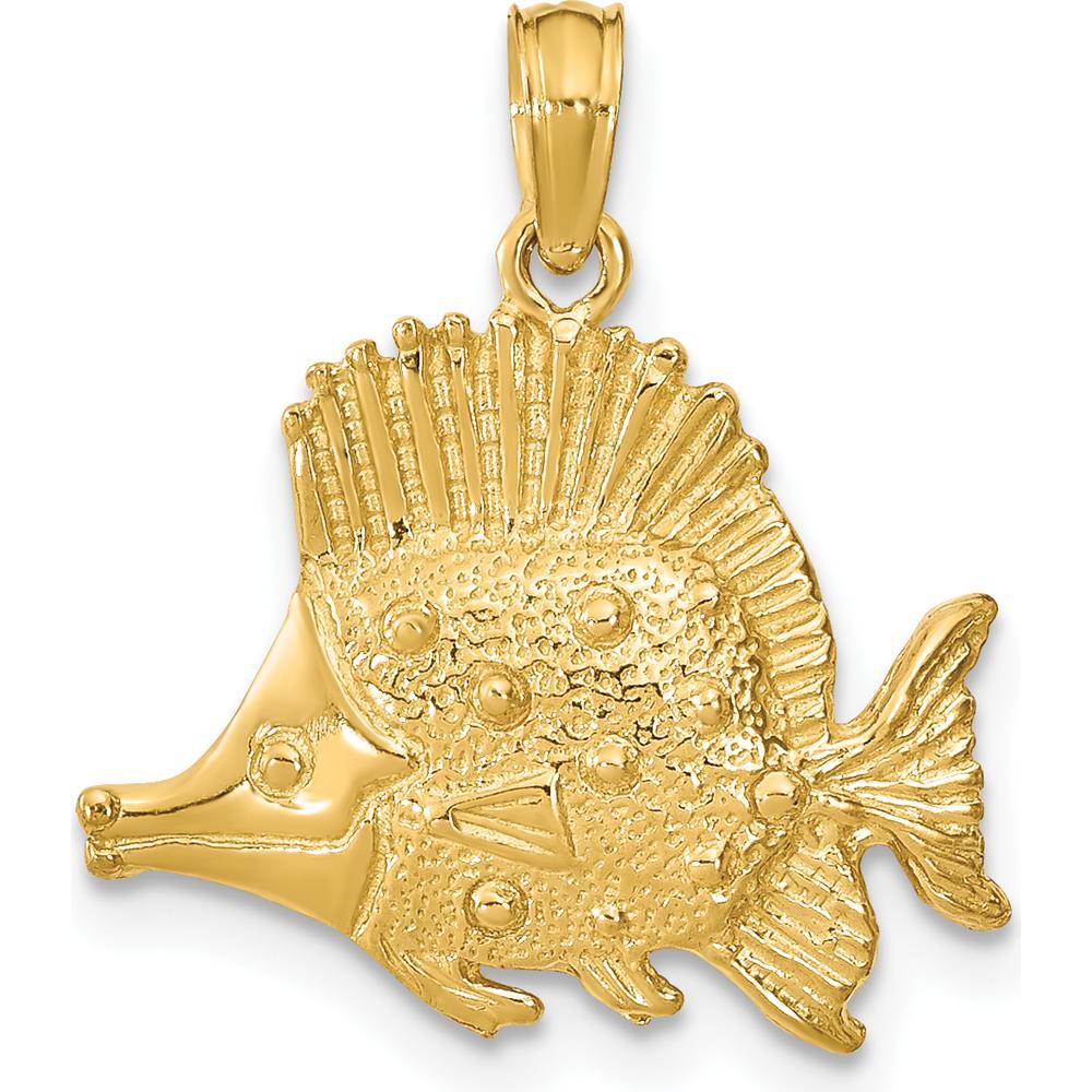 14K Yellow Gold Polished Textured Butterfly Fish Charm - 15mm x 18mm by Oro Pregiato