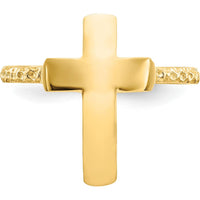 14K Yellow Gold Polished Textured Cross Ring - Solid Cast Design by Oro Pregiato