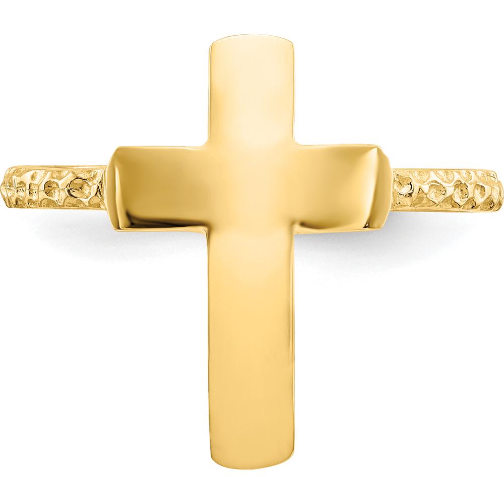 14K Yellow Gold Polished Textured Cross Ring - Solid Cast Design by Oro Pregiato