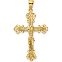 14K Yellow Gold Polished Textured Crucifix Charm - Faith Pendant by Oro Pregiato