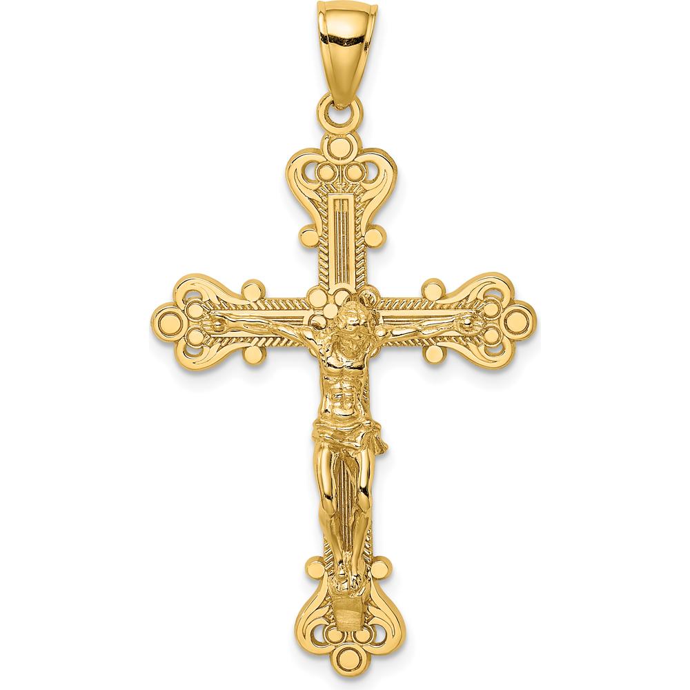 14K Yellow Gold Polished Textured Crucifix Charm - Faith Pendant by Oro Pregiato