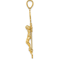 14K Yellow Gold Polished Textured Crucifix Charm - Faith Pendant by Oro Pregiato