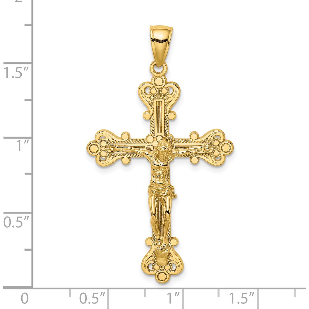 14K Yellow Gold Polished Textured Crucifix Charm - Faith Pendant by Oro Pregiato