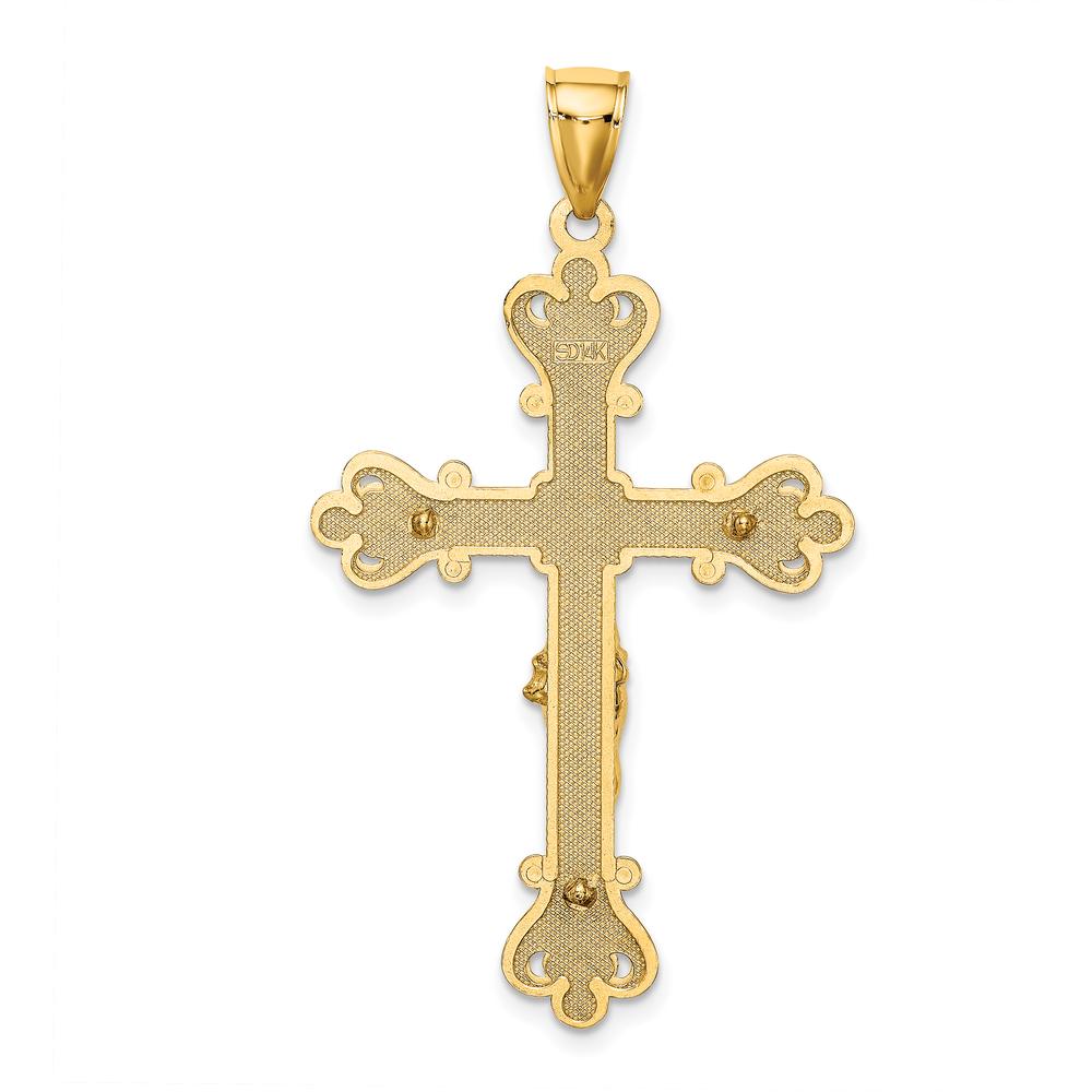 14K Yellow Gold Polished Textured Crucifix Charm - Faith Pendant by Oro Pregiato