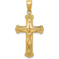 14K Yellow Gold Polished Textured Crucifix Pendant - 31mm Length by Oro Pregiato