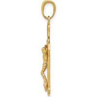 14K Yellow Gold Polished Textured Crucifix Pendant - 31mm Length by Oro Pregiato